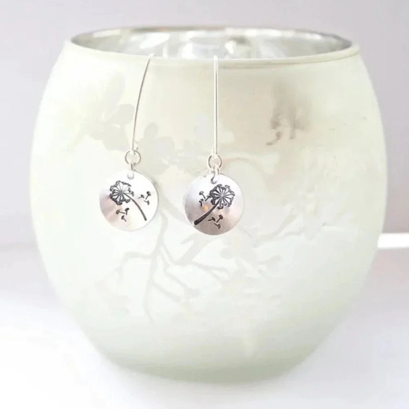 Silver Boho Dandelion Round Hook Drop Earrings - Picture 4 of 4